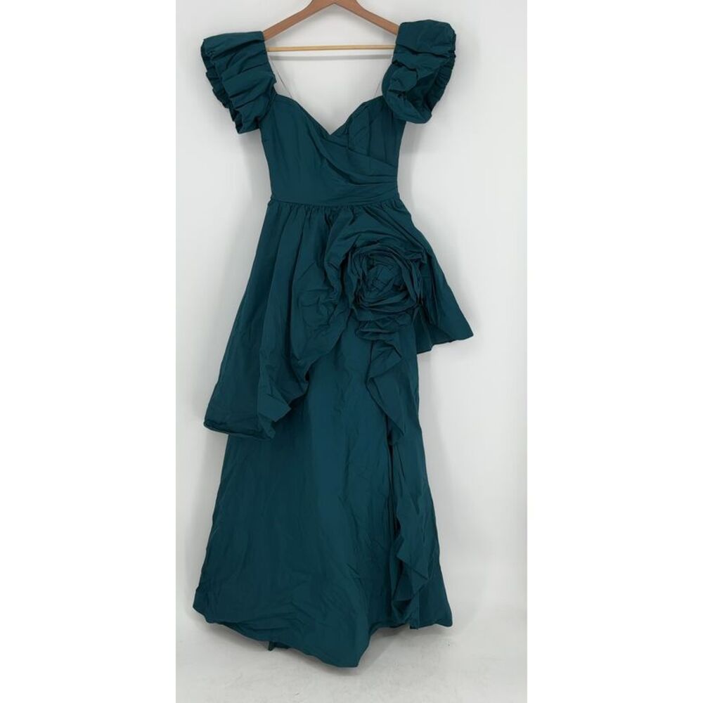Marchesa Notte Taffeta Gown in Green/Blue